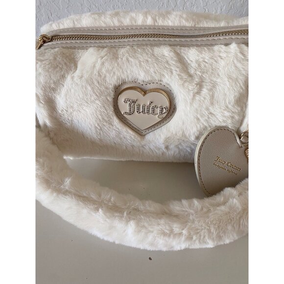 Juicy Couture Warm Up Barrel Shoulder Bag Purse Crystal White W/Charm Fuzzy NEW - Picture 6 of 14